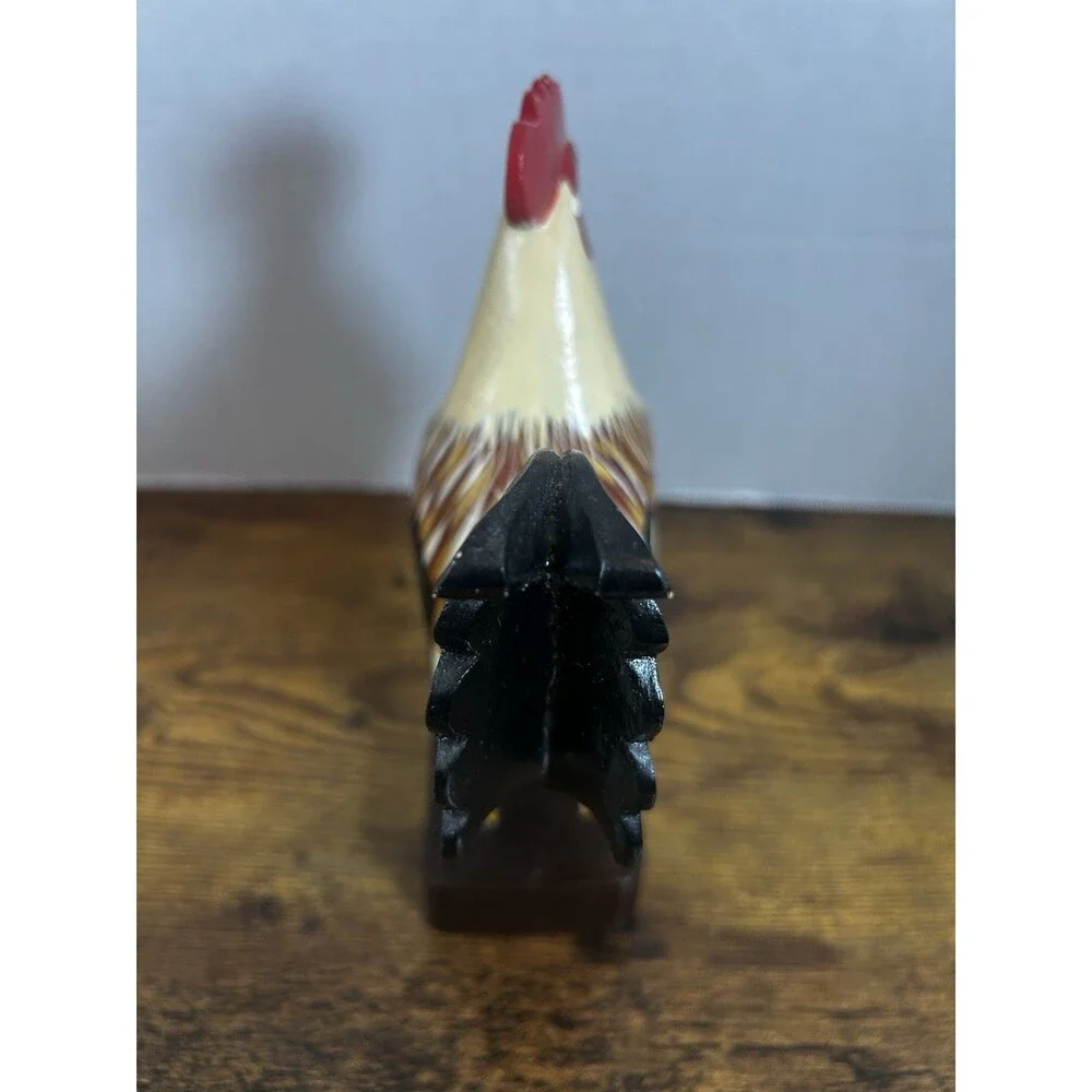 Vintage Hand Carved Wooden Rooster Statue Folk Art Farmhouse Home Decor Display